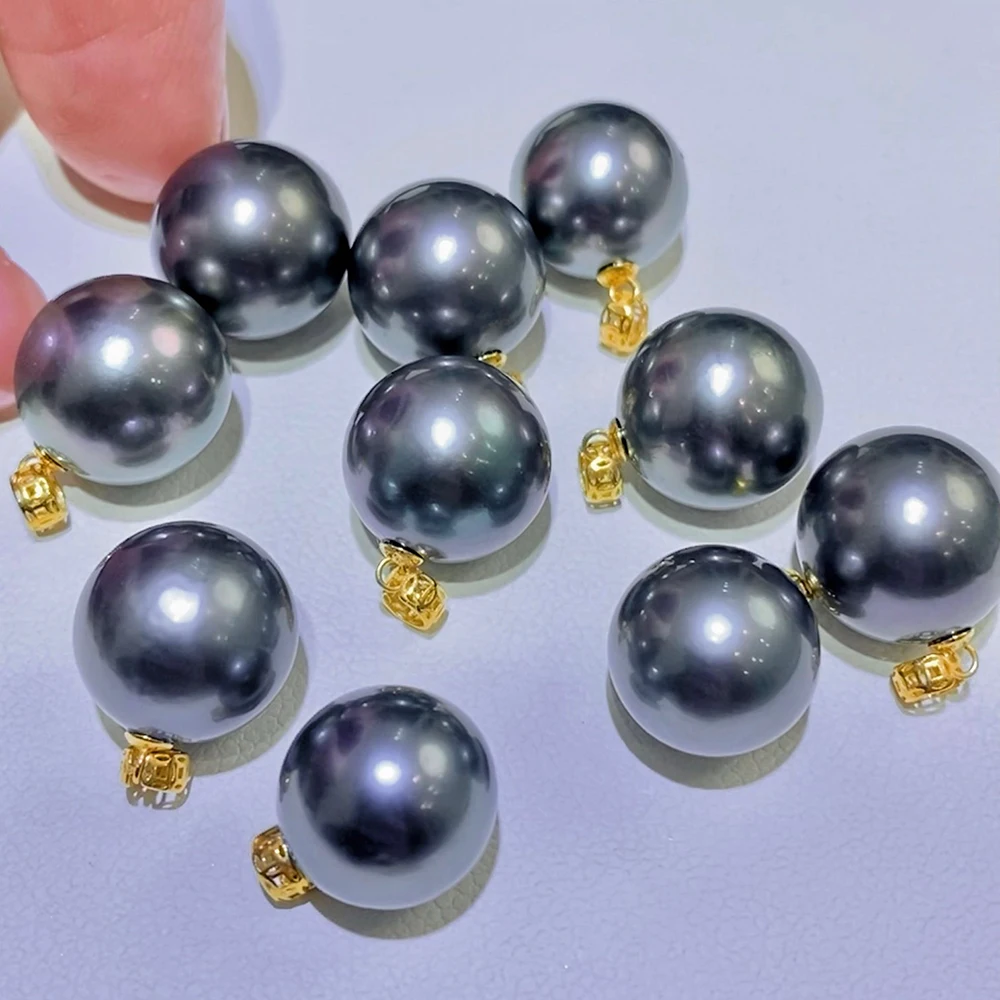 9-10mm Platinum Gray Real Tahiti Pearl Pendant Natural Tahitian Seawater Black Pearl G18K Gold Jewelry with 925 Silver Chain