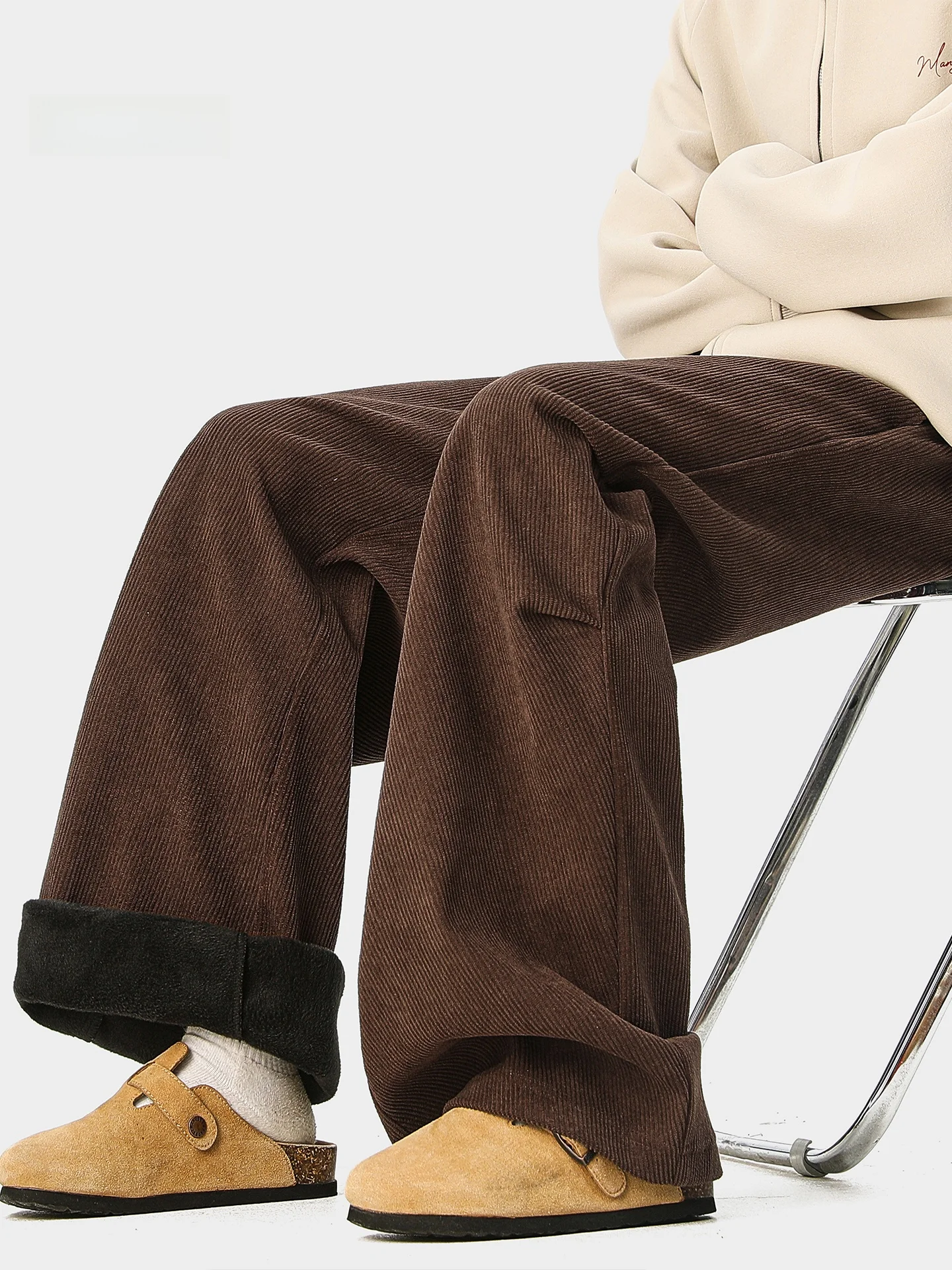 

Ретро-американские вельветовые брюки на флисовой подкладке для мужчин, осенне-зимние, новые, модные, брендовые, повседневные, универсальные, плиссированные, прямые, L...