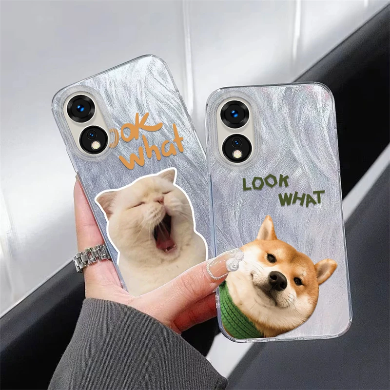 Cartoon Cat Dog Pattern IMD Phone Case For OPPO A98 A96 A95 A94 A93 A92 A79 A78 Shockproof Anti Drop Feather Yarn Soft Cover