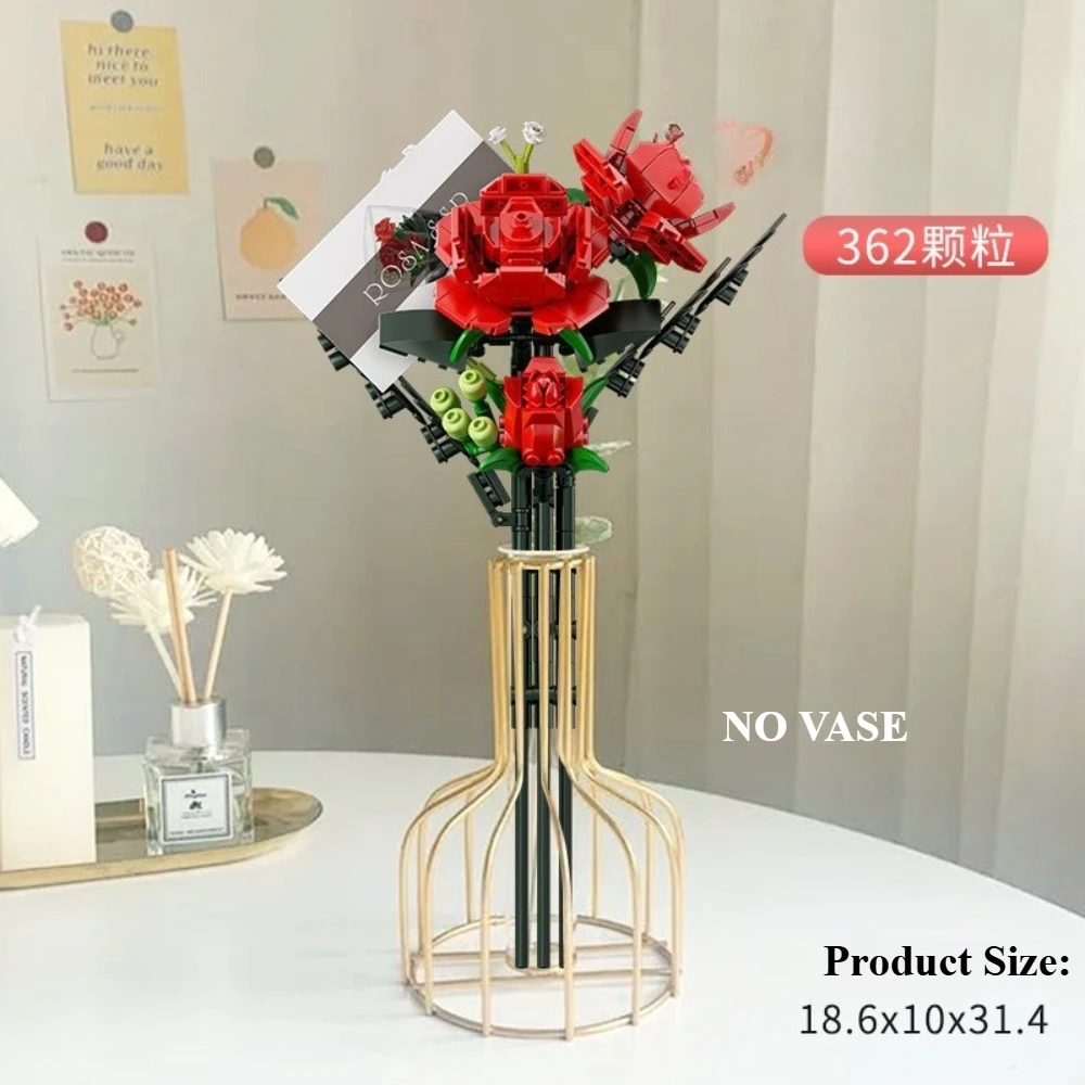 MOC ブルーミングブルーレッド悪魔ローズフラワービルディングブロックセット結婚式不滅のおもちゃ子供の誕生日バレンタインデーのギフト