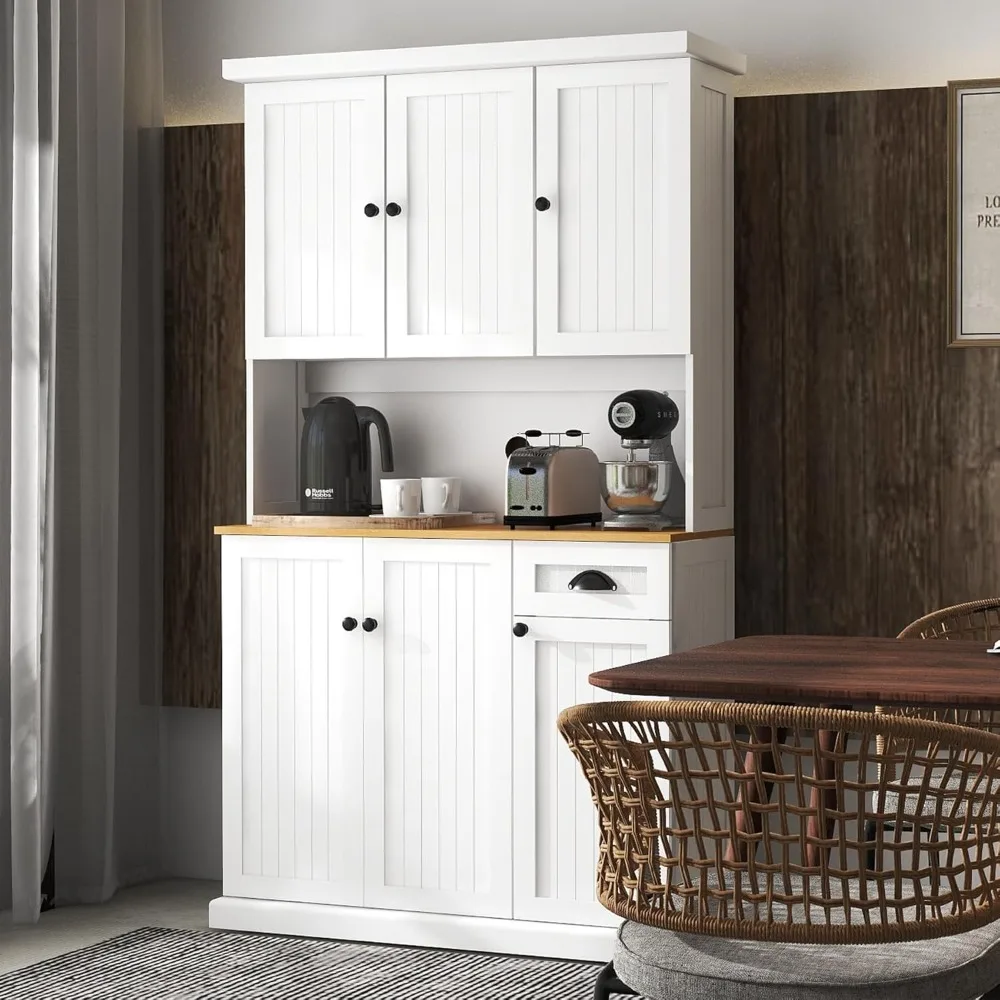 

Pantry Cabinet Kitchen Buffet Sideboard Oven Countertop Storage Microwave Cabinet with 6 Doors and 1 Drawer, Storage Cabinets