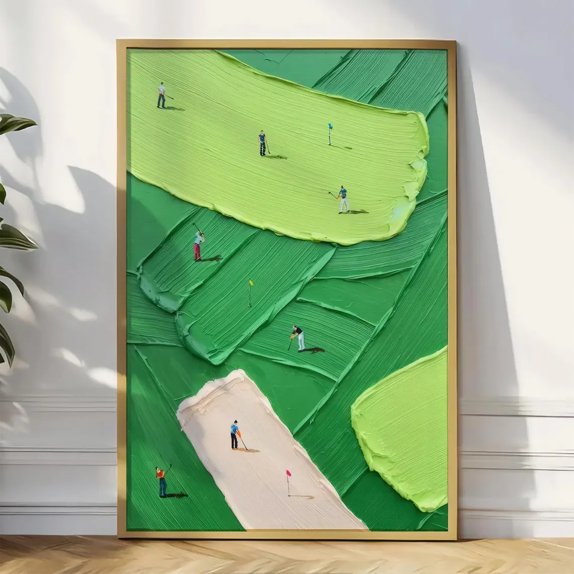 Textured Golf Course Wall Print Decor - Modern Impasto Style Artwork for Golf Lover's Living Room Accent, Home Office Wall Decor