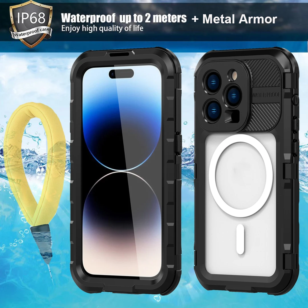 

Водонепроницаемый металлический чехол для iPhone 14 Pro MAX 13 14 Plus