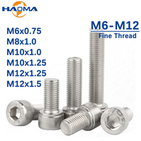 1~10pcs 304 Stainless Steel Fine Thread Teeth Hexagon Hex Socket Head Cap Screws Allen Bolts M6 M8 M10 Pitch 0.75/1.0/1.25mm