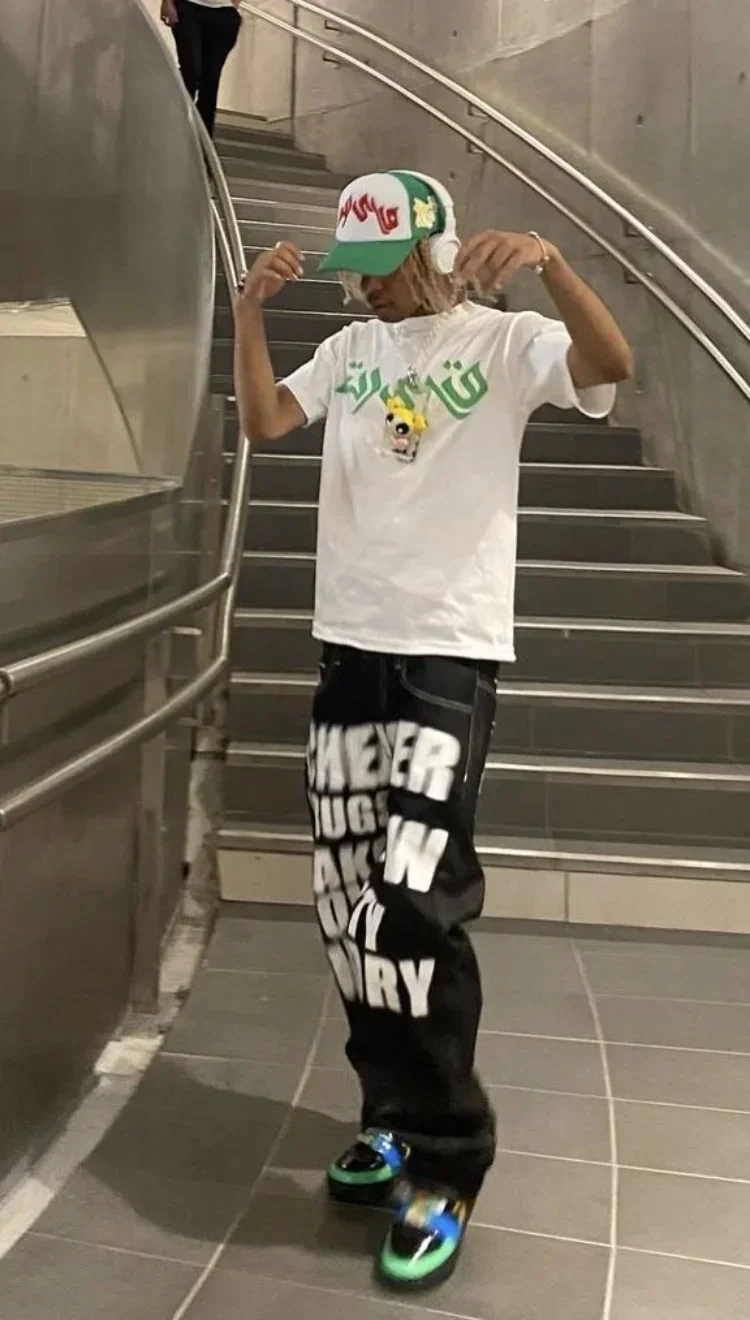 Calças Jeans Wide Leg Y2K 2026: Nova Tendência da Moda Punk, Calças Pretas Soltas Retas com Estampa de Letras Hip Hop para Homens e Mulheres, Streetwe