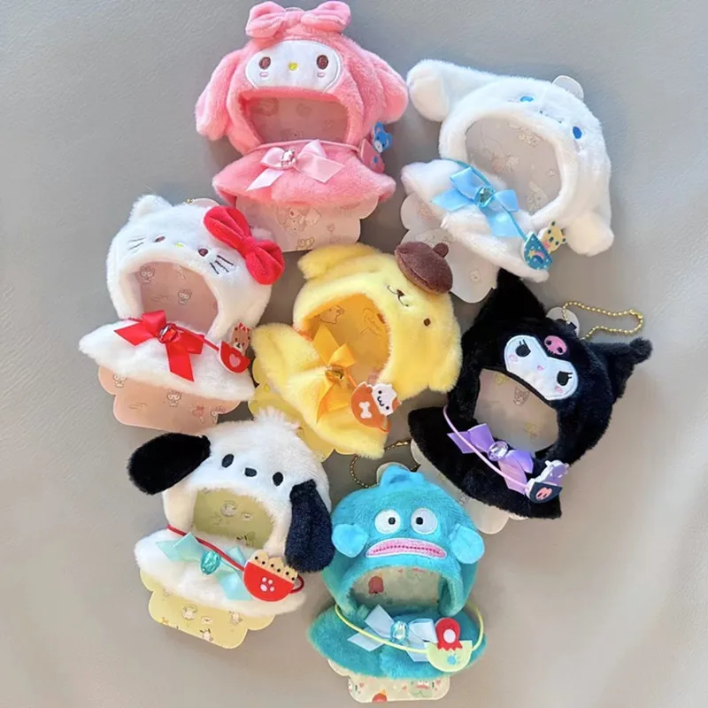 Sanrio 15cm Doll Labubu Clothes Cape Headgear Kawaii Cartoon Anime My Melody Kuromi Cinnamoroll Character Accessories Gift