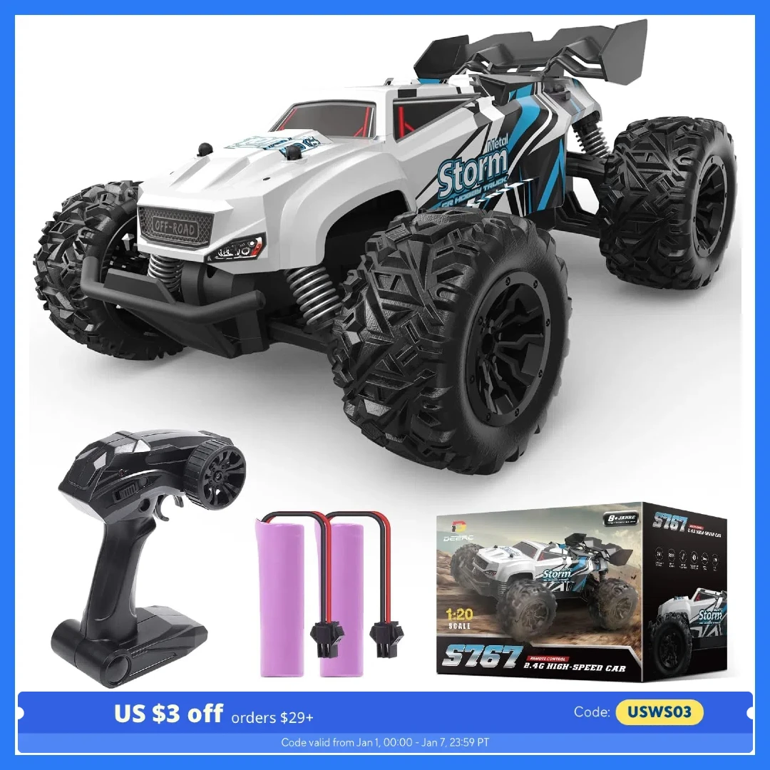 

DEERC S767 All-Terrain RC Truck: Age 8-12, 2 Batteries, 40 Min Play, 2.4GHz, Off-Road, Xmas Gift.