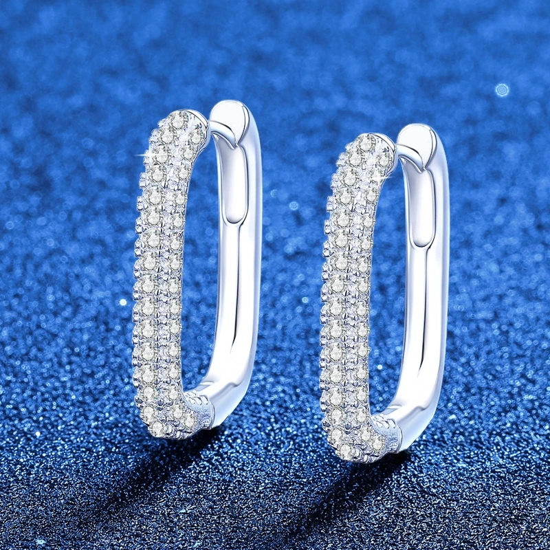 s925 Sterling Silver Women Hoop Earrings High Quality Shine Zircon U Shaped Classic Style Earring For Women Jewelry Gift