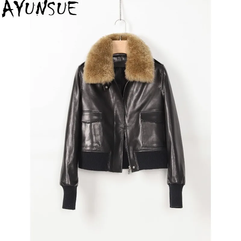 AYUNSUE Real Leather Down Coats for Woman Fashion Short Leather Jacket Woman Winter Coats Luxury Commute Outerwear Woman Clothes