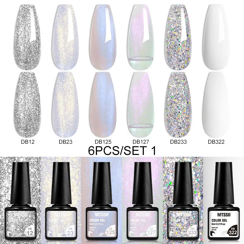 

6PCS White Glitter Nail Polish Gel Set Popular Colors Autumn Semi Permanent Soak Off UV Nail Art Manicure Varnish Supplies Kit