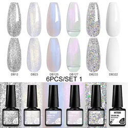 6PCS White Glitter Nail Polish Gel Set Popular Colors Autumn Semi Permanent Soak Off UV Nail Art Manicure Varnish Supplies Kit