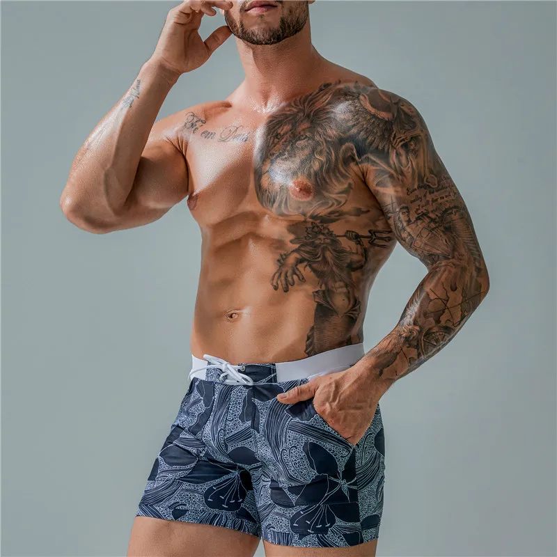 Summer Men's Beach Swimming Trunks Drawstring Elastic Waist Swimsuit Shorts Man Plus Size Quick Drying Swimwear Shorts