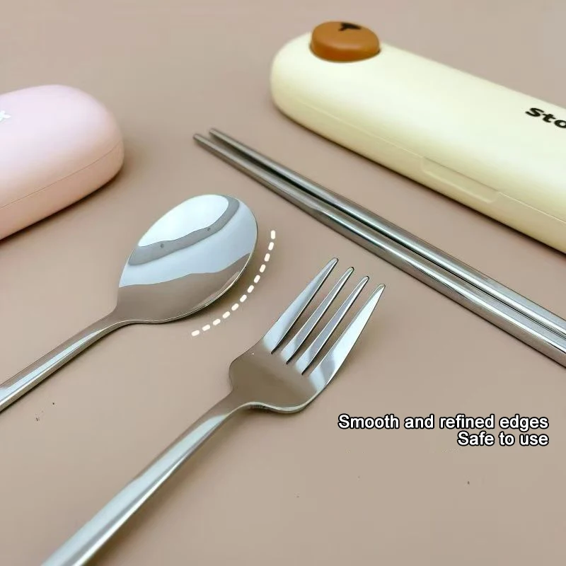 

Chopsticks Spoon Fork with Cute Animal Model 304 Stainless Steel Travel Tableware Portable Cutlery Set Dishwasher Safety