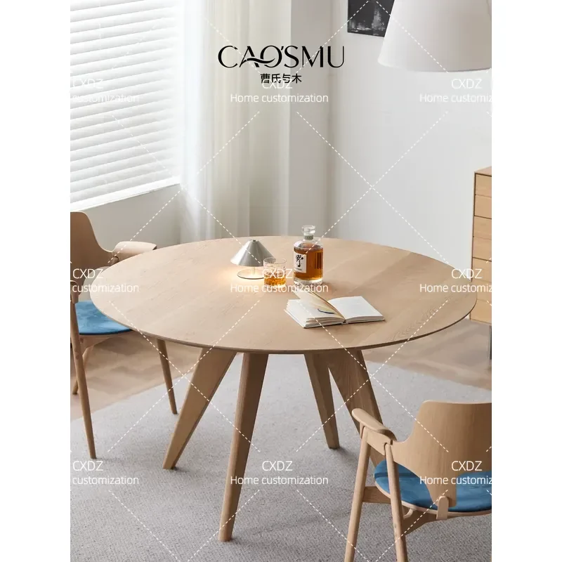 Solid Wood Round Dining Table Minimalist Large White Oak Rotating Disc Household Furniture