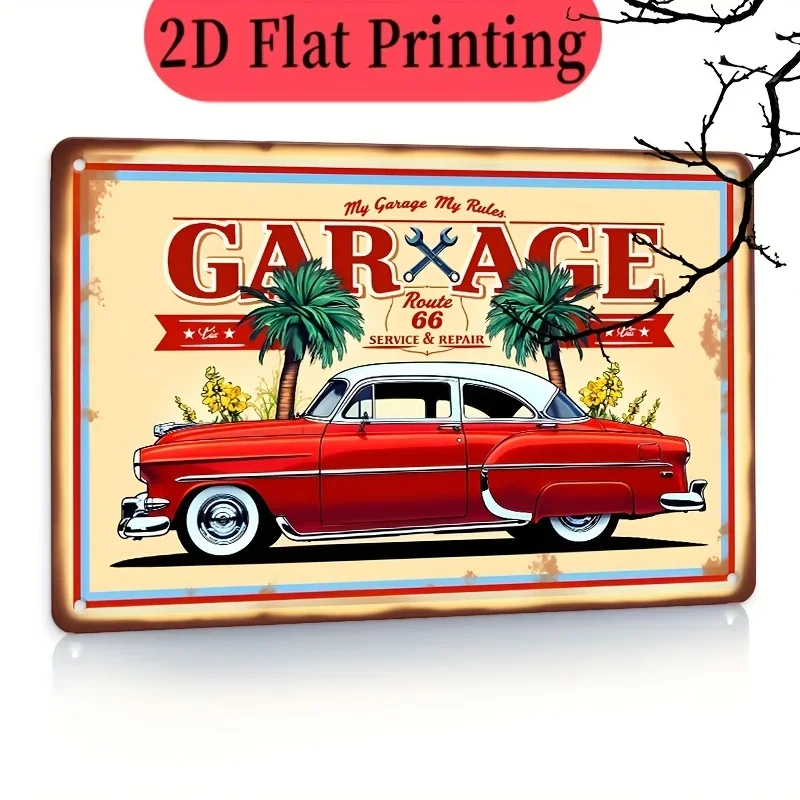Route 66 Garage Metal Sign -   Retro Car Repair Station Wall Decor, American Road Theme, for Bar, Cafe, Restaurant, Garage, Stud