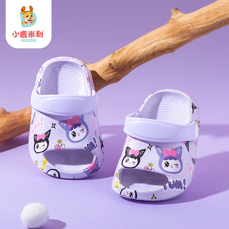 

Sanrios Kuromi Summer Sandals Child Hole Shoes Girl Cute Cartoon Anime Figure Kawaii Printing Breathable Wear Resistant