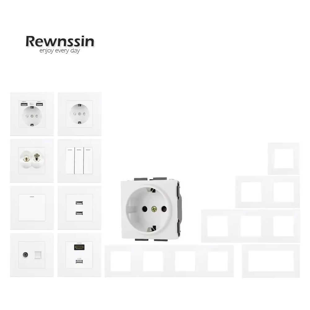 S Series DIY Free Combination Wall Power Socket White Plastic Frame USB Light Switch C-Type RJ45 TV Antenna Audio Module