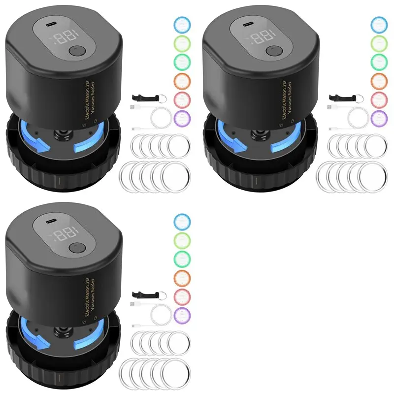 مجموعة أدوات غطاء تعليب الفم العريض والفم العادي A41I 3X لتخزين المواد الغذائية باللون الأسود #1