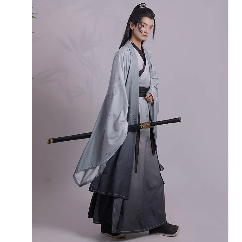 Crossing Collar Hanfu Men Chinese Traditional Weijin Dynasty Big Sleeve Cape Stage Performance Dress Vintage Swordsman Outfit