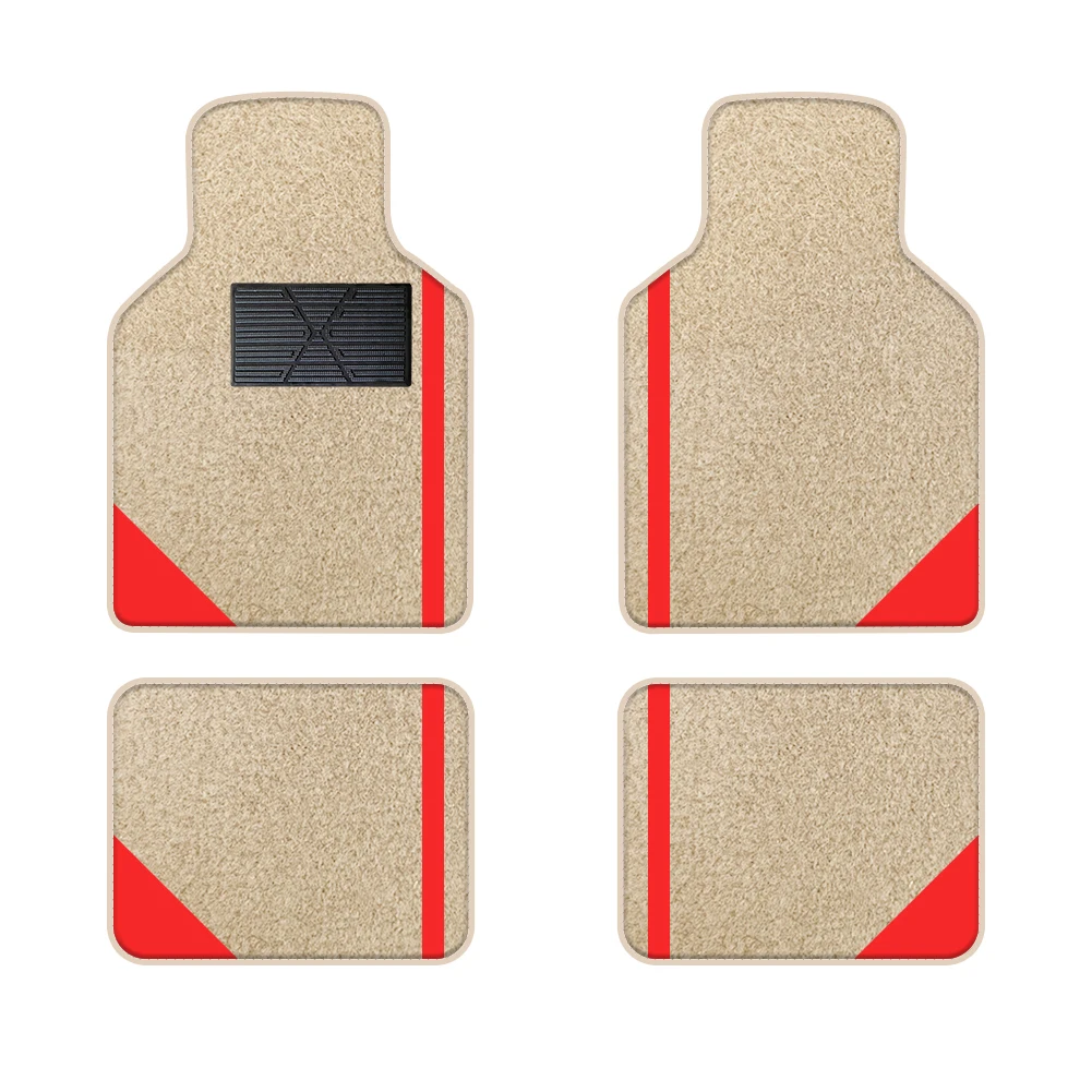 

Beige Velvet Floor Mat With Color Stripes 4pcs Suitable For Off-Road Vehicles And Trucks