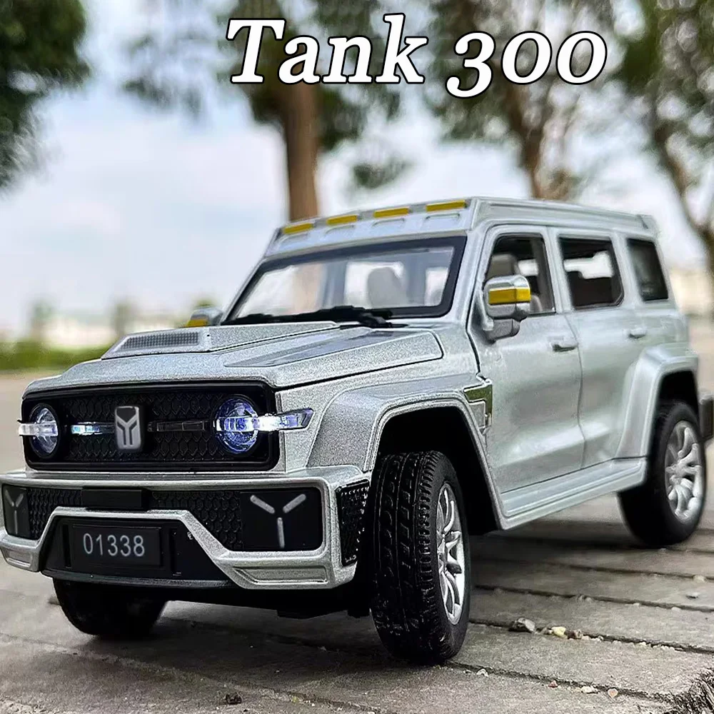 

1/24 Alloy Diecast Tank 300 Off-road Cars Model Toy with Light Music SUV Wheel Pull Back Vehicle for Adult Boys Decoration Gifts