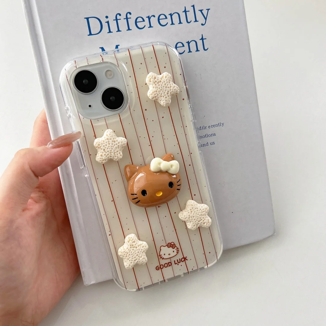 3D stéréoscopique étoiles fleurs rotation support Coque de téléphone pour IPhone 16 15 14 13 Pro Max Simple rayure antichoc étuis Coque