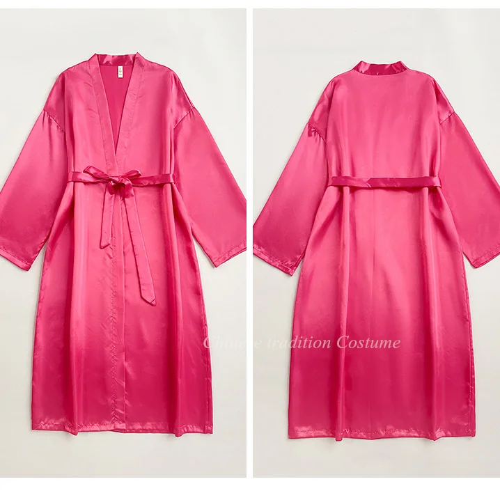 Long Kimono Bathrobe Satin Sleepwear Nightwear Women Long Sleeve Robe Nightgown Spring Summer Solid Color Intimate Lingerie