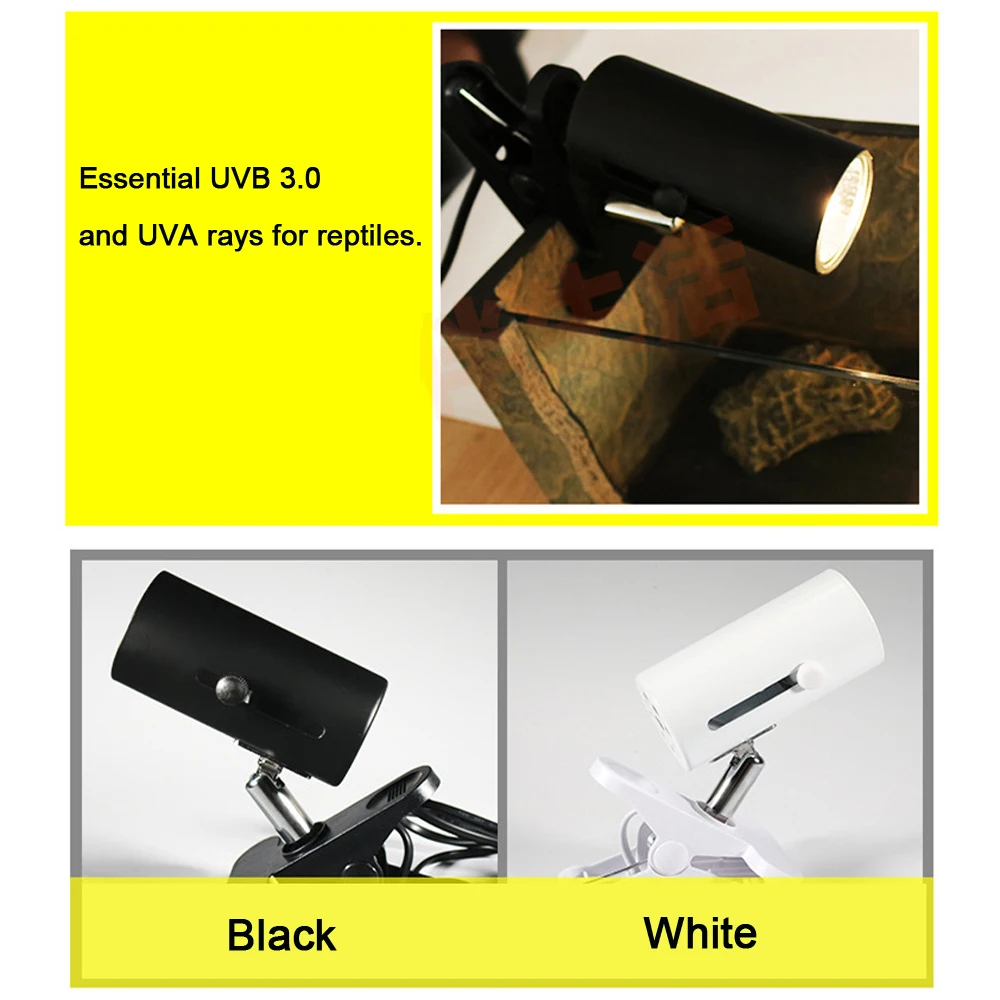 UVA+UVB 3.0 Reptile Lamp Kit with Clip-on Ceramic Light Holder Digital Thermometer Hygrometer Turtle Tortoises Basking UV Lamp