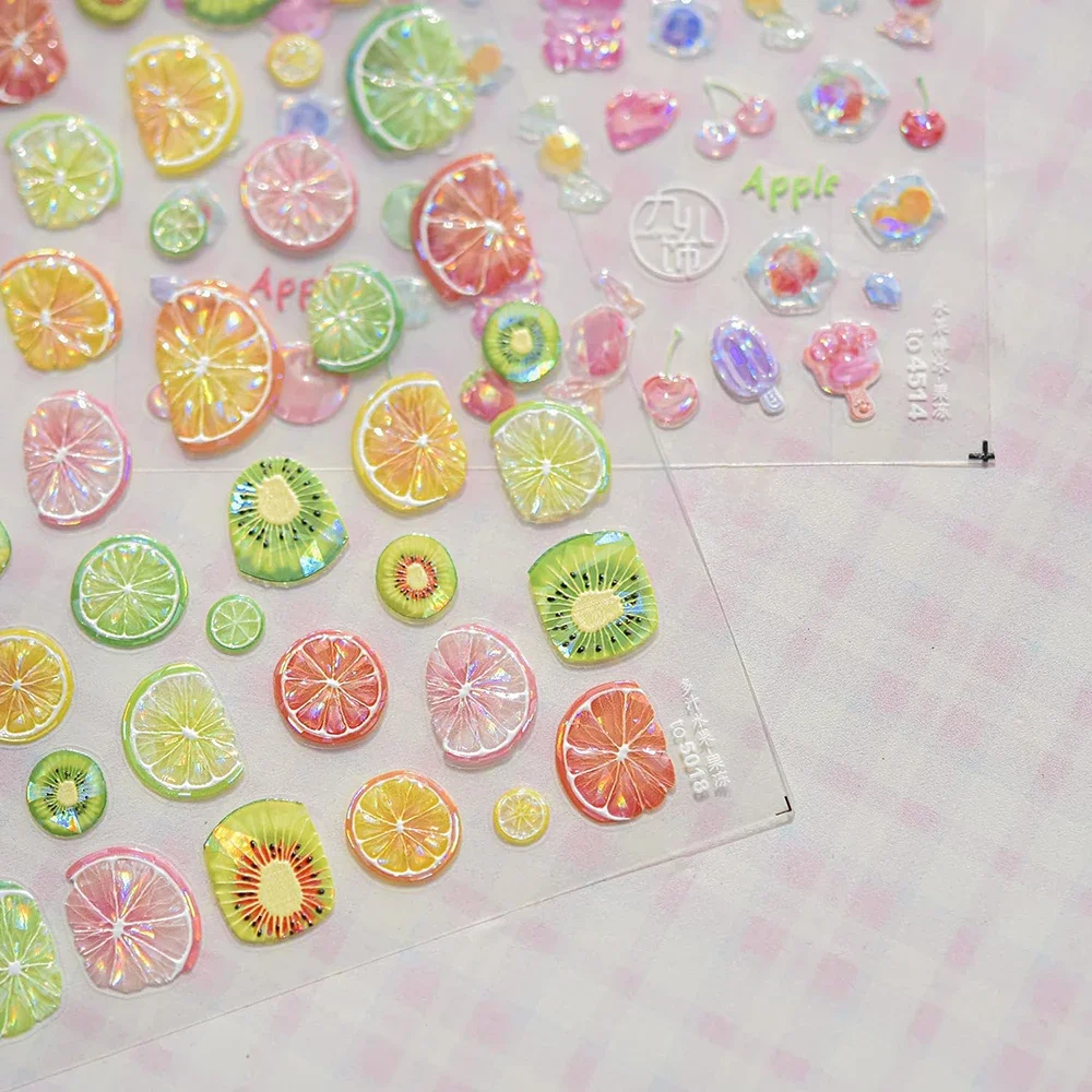 Green Red Fruit Nail Art Sticker Watermelon Lemon Manicure Shiny Sticker Decals for Home DIY Acrylic Nails Slider for Girls