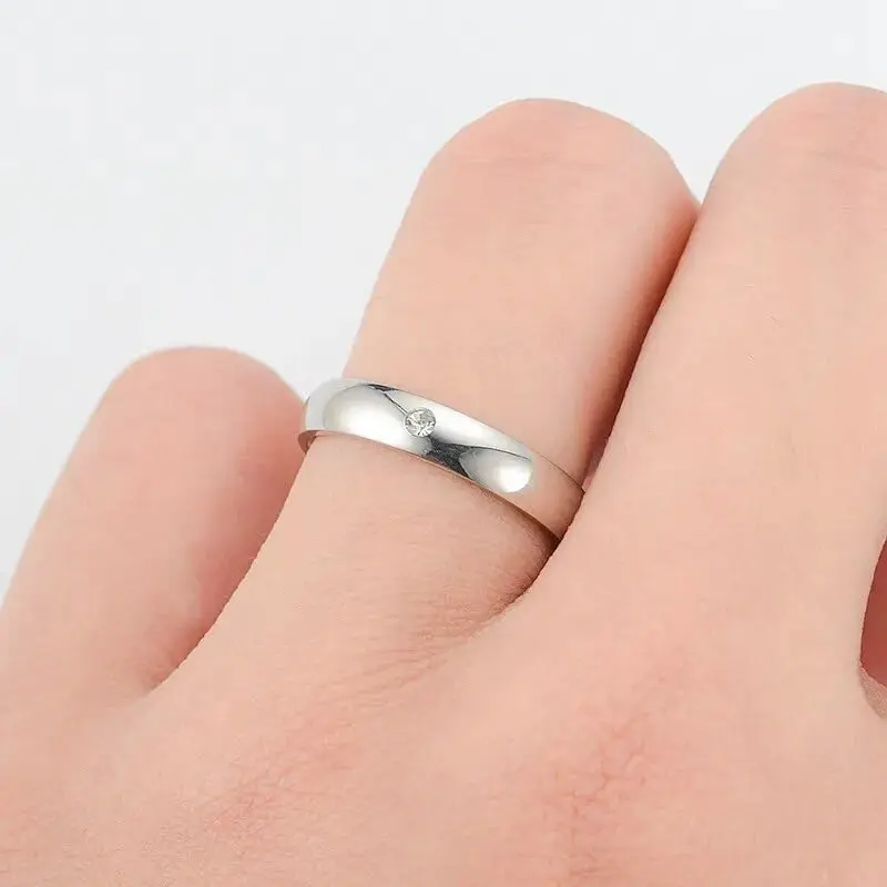 Simple 4mm Wedding Band Rings With AAA+ Cubic Zirconia Accessories Gifts Wholesale Stainless Steel Jewelry For Men Women image 4