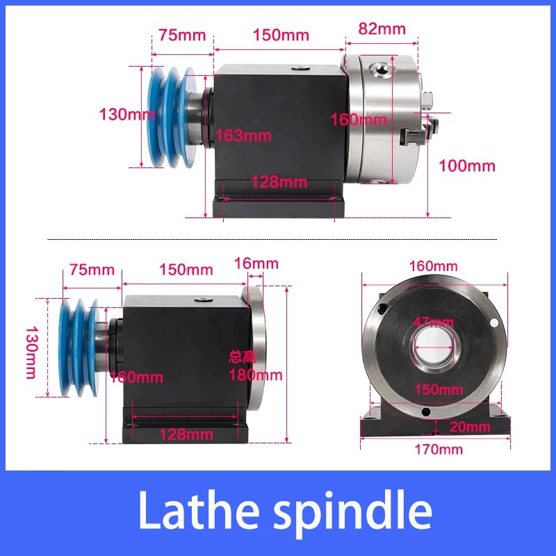 Applicable to DIY Metal Lathe Spindle Assembly with Self-Centering Chuck Pneumatic Three Jaw Four Jaw Chuck for Home Workshop