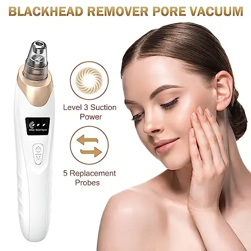 Blackhead Remover Pore Vacuum Kit -Blackhead Extractor Tool with 3 Adjustable Suction Levels, 5 Probes, USB Rechargeable