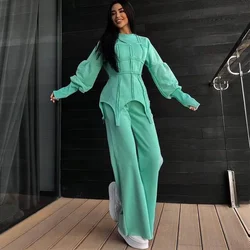 Fashion Design Sweat Outfits Women Winter Suits Long Sleeve Ladies Sweatshirt Clothes Two Piece Set Slit Pants Casual Sweatsuit