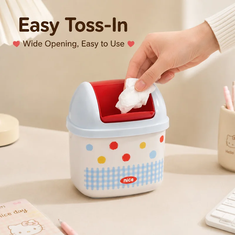 Sanrio Licensed Hello Kitty Flip Top Desktop Trash Can Cute Mini Waste Bin for Home Office Desk Creative Small Storage Container view 3