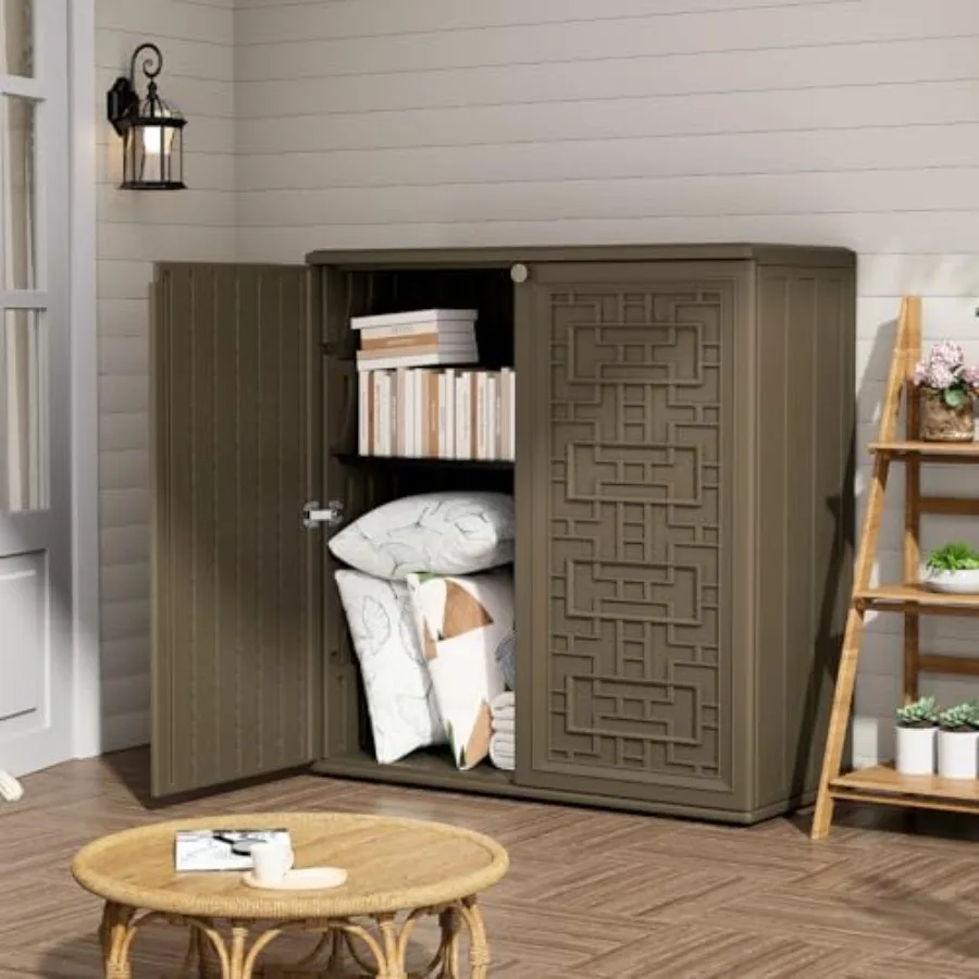 HDPE Outdoor Storage Shed, Outdoor Plastic Storage Cabinet, Horizontal Resin Tool Shed for Garden, All Weather Outdoor Storage