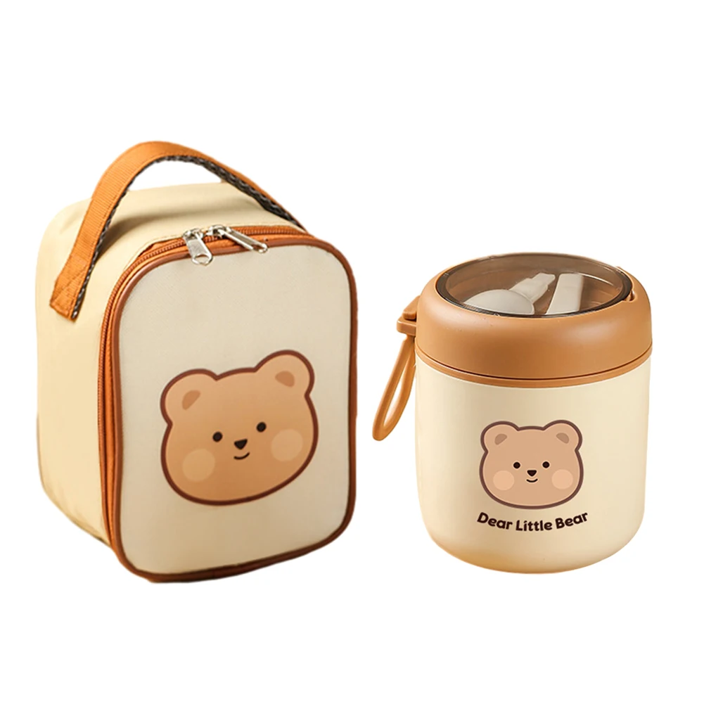 

Stainless Steel Soup Cup with Foldable Spoon Handle Cute Bear Kitchen Tableware for Office Outdoors for Hot Or Cold Food