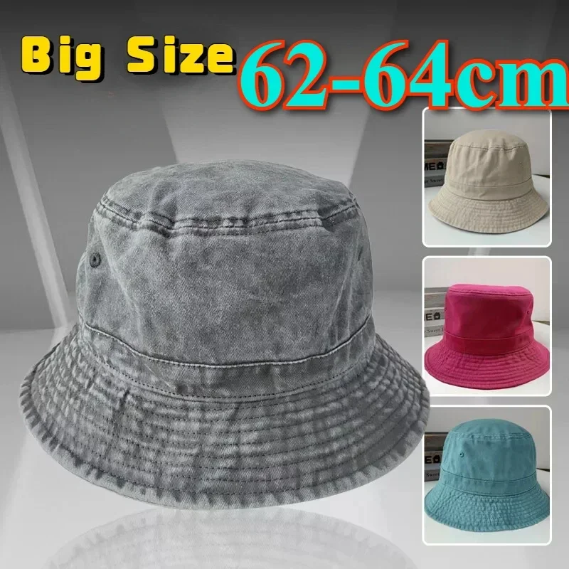 2025 koreanische Big Head Gewaschen Denim Eimer Hüte Männer Baumwolle Sonnenhut Plus Größe 64 cm Oversize Bob Panama Unisex große Größe Fischer Kappe
