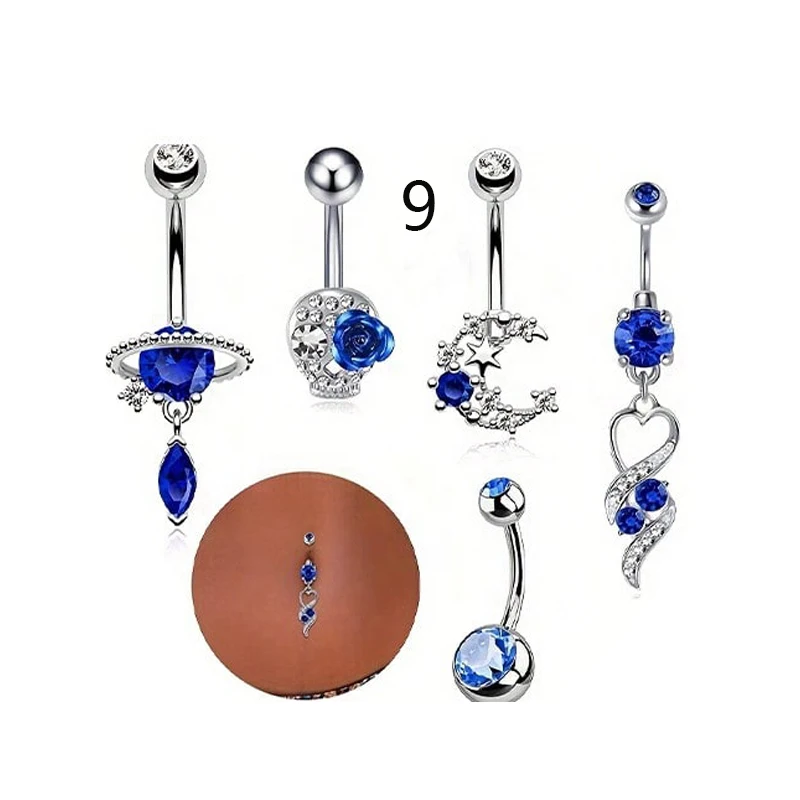 5PCS/Set Cute Dangle Belly Button Piercing 14G Navel Ring Sexy Belly Ring Set Stainless Steel Nose Piercing Lot Body Jewelry