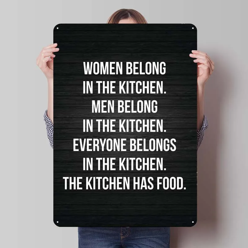 We All Belong In Kitchen Text Art Metal Sign Poster Club America Tinplate Sign Plaque for Wall Art Decoration Coffee Bar Retro