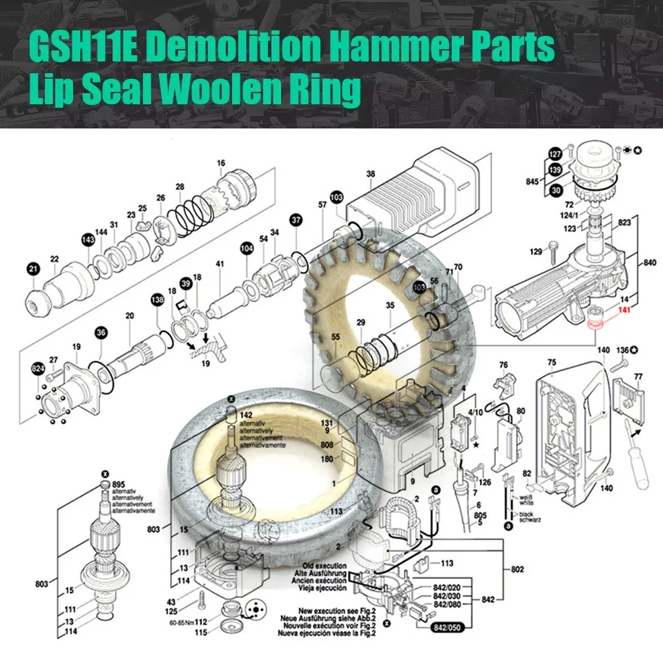 

GSH11E уплотнитель для губ, шерстяное кольцо, замена для Bosch GSH 11E GBH11DE GBH 11DE, молоток для сноса, электроинструменты, запасные части, аксессуары
