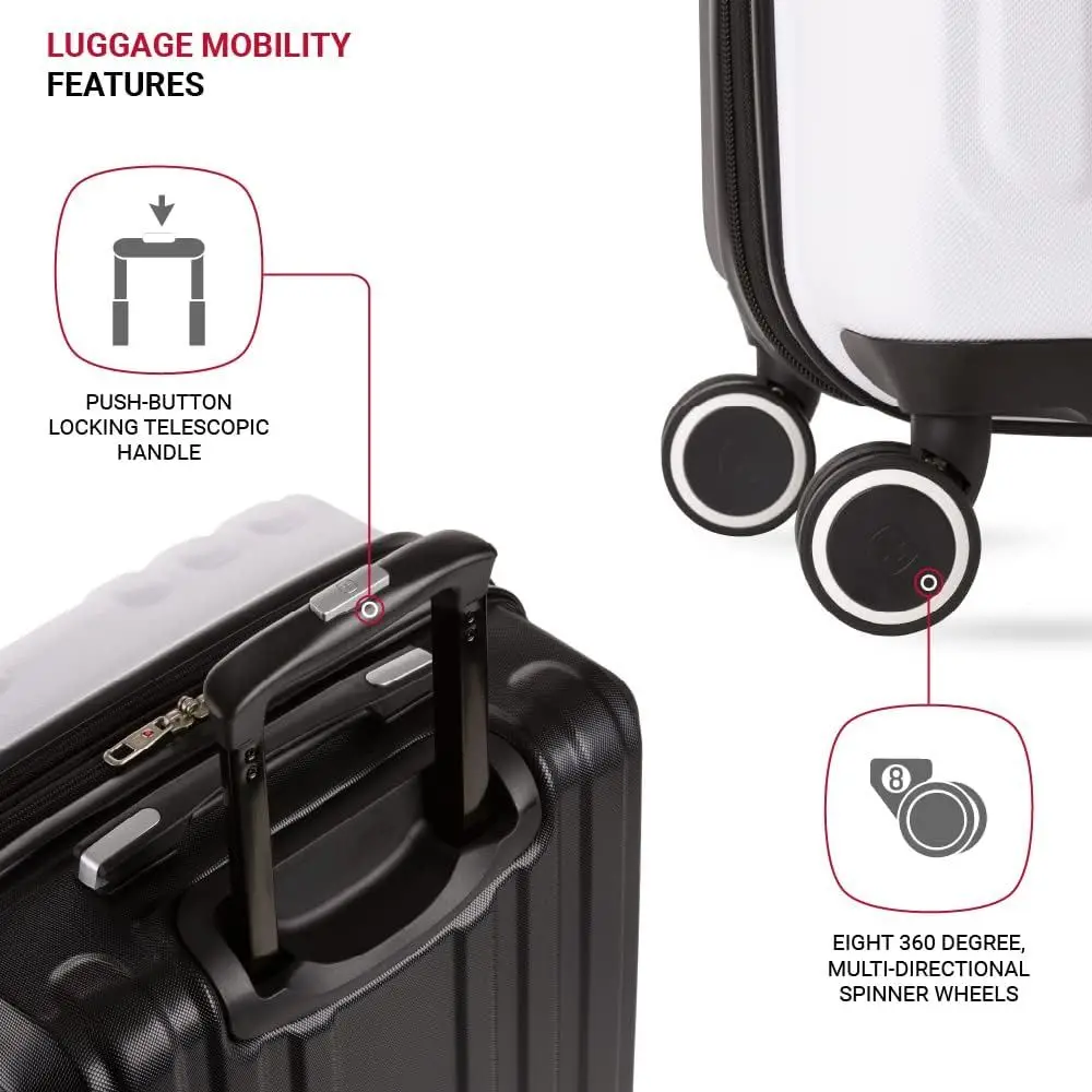 SwissGear 8028 Large 28 Expandable Hardshell Spinner Luggage, Black/White Checked