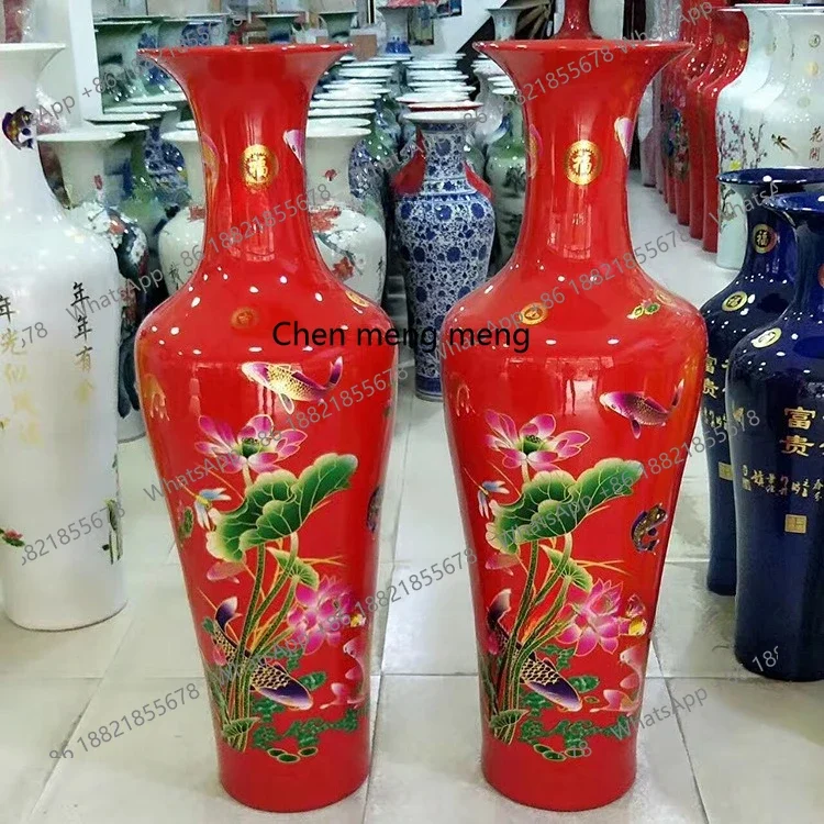A74Gift porcelain ornament, ceramic 1.8-meter large vase, red and yellow vase.