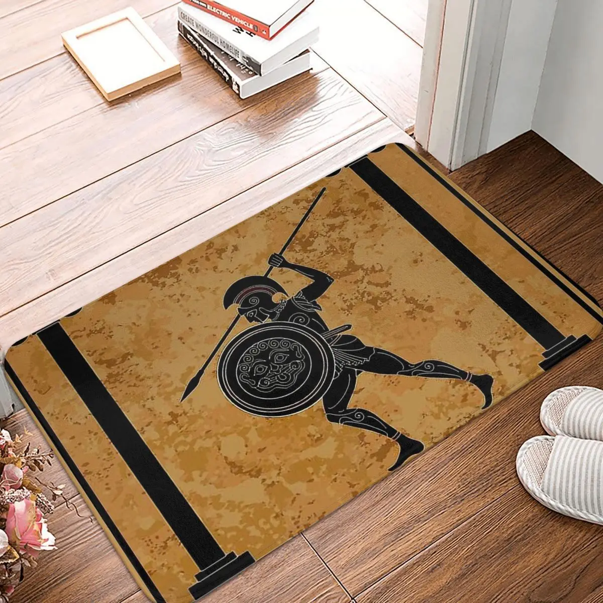 Art deco Anti-Slip Doormat Kitchen Mat GREEK Ancient 470 B.C. Frieze Of A Soldier Print Balcony Carpet Rug Home Decor