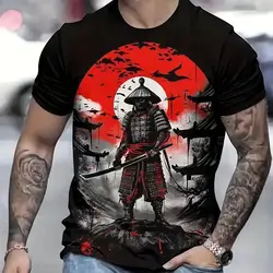 Japanese Oni Samurai T-Shirt For Mens Tees Spring Clothing Oversized Short Sleeve Tops Street Clothing Men's T-Shirt