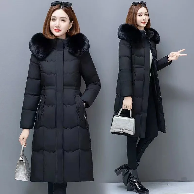 Winter Parka Women Puffer Jacket 2023 Thickened Slim Cotton-padded Jacket Warm Fur Collar Hooded Long Sleeve Coat Outerwear