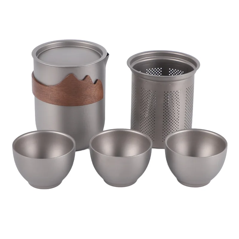 

Titanium Make Tea Device Set Outdoor Camping Ultralight Tableware Picnic Filter Tea Maker with Storage Box Trips Survival Gadget