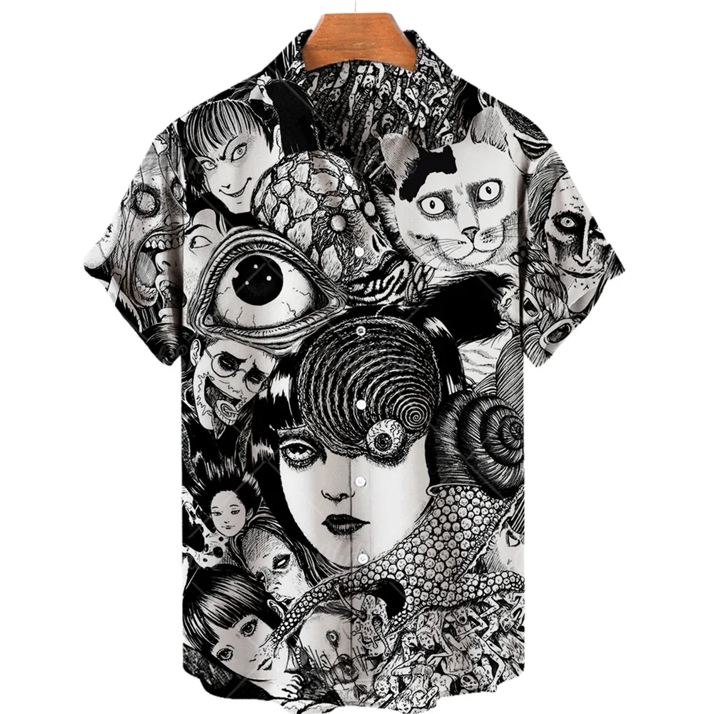 2024 Summer New Men\'s Shirt 3D Printed Horror Pattern Hawaiian Fashion Designer Men\'s Horror Shirts Movie Print 3XL Tops