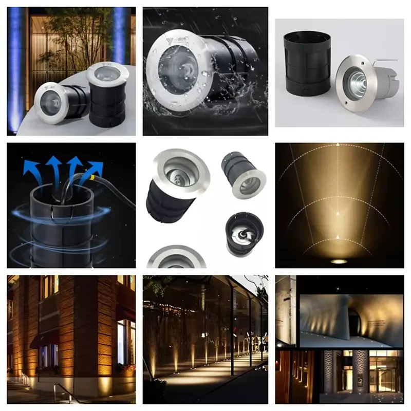 3W 12W LED COB RGB IP65 Landscape Underground Spot Light for Stainless Steel Adjustable Deck Step Flood Beam DMX512 Control