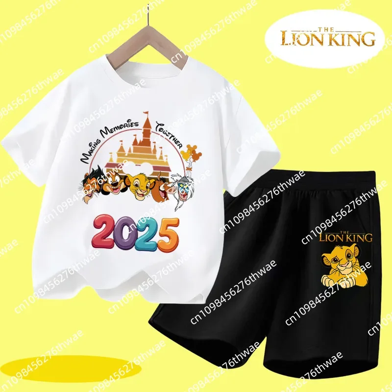 

2025 Edition Lion King New Round-neck T-shirt Cartoon Print Boys' Sportswear Short Sleeve Shorts 2-Piece Casual Clothing Set
