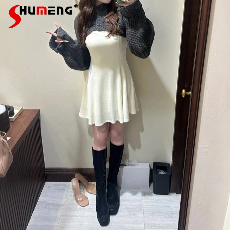 

Lady Fashion Japan Style Sweet Dress Knit Cardigan 2-Piece Set Girls Spring and Autumn 2025 Women Slim Fit Elegant Dresses Set